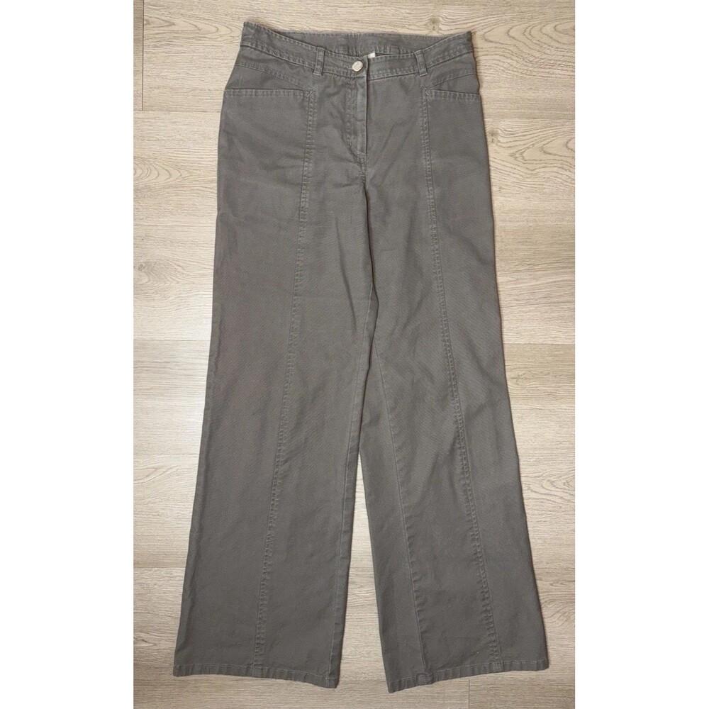 Vintage L.L. Bean Pants Womens 6 Reg Grey Wide Leg Seam Front Canvas Chino Brown